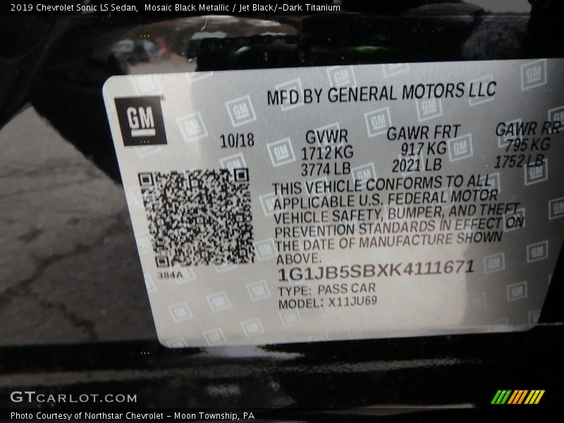 Mosaic Black Metallic / Jet Black/­Dark Titanium 2019 Chevrolet Sonic LS Sedan