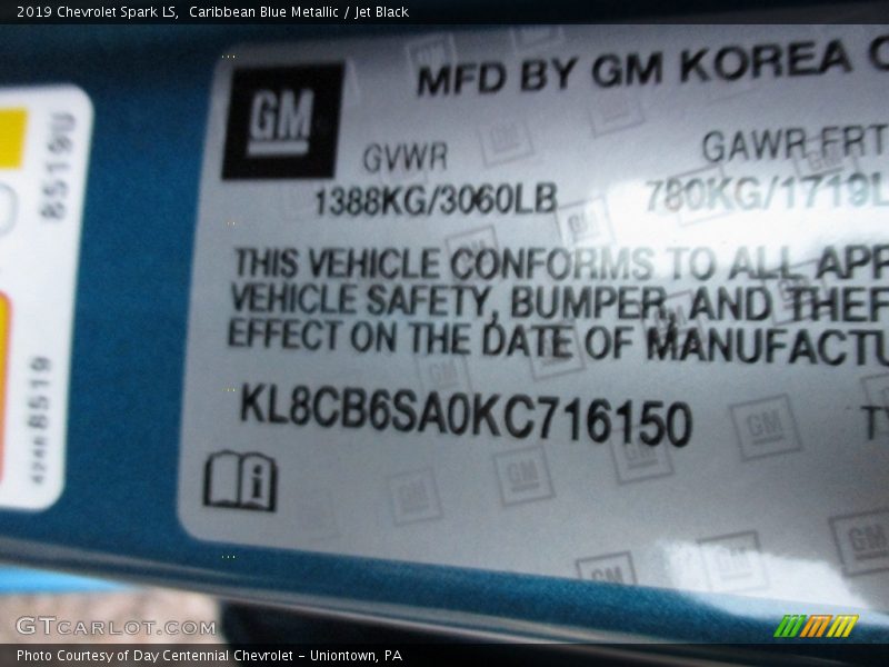Caribbean Blue Metallic / Jet Black 2019 Chevrolet Spark LS
