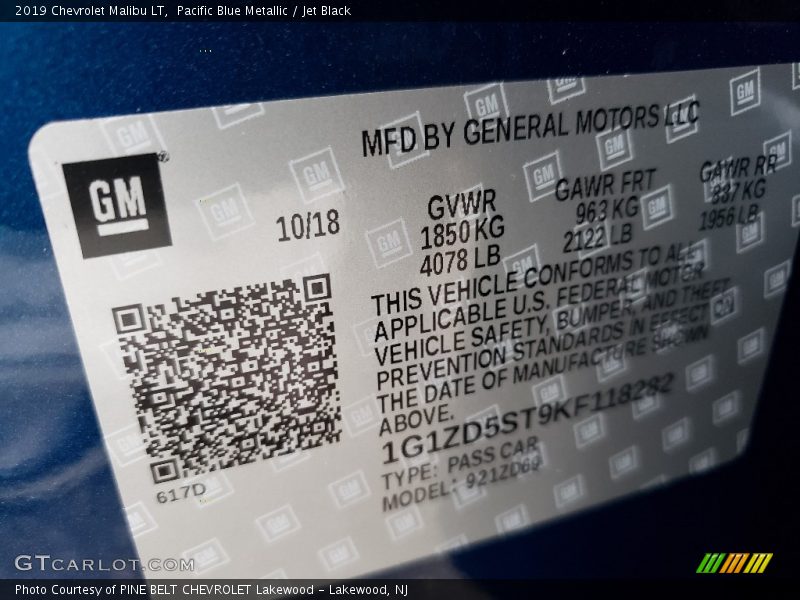 Pacific Blue Metallic / Jet Black 2019 Chevrolet Malibu LT