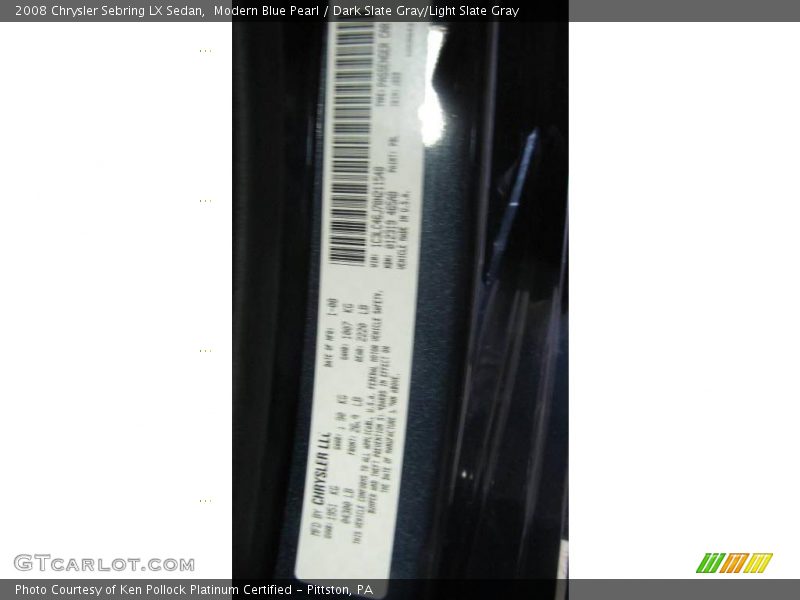 Modern Blue Pearl / Dark Slate Gray/Light Slate Gray 2008 Chrysler Sebring LX Sedan