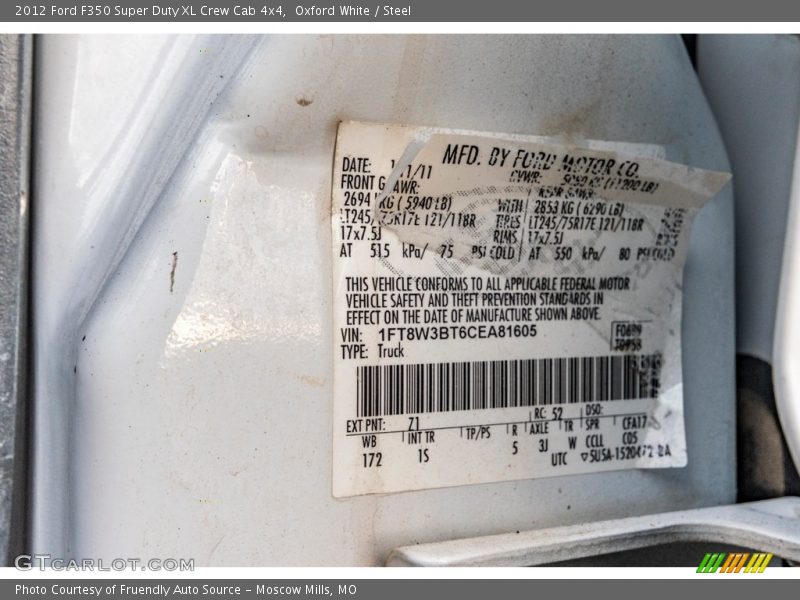 Oxford White / Steel 2012 Ford F350 Super Duty XL Crew Cab 4x4