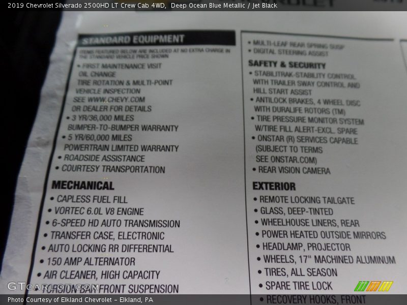 Deep Ocean Blue Metallic / Jet Black 2019 Chevrolet Silverado 2500HD LT Crew Cab 4WD