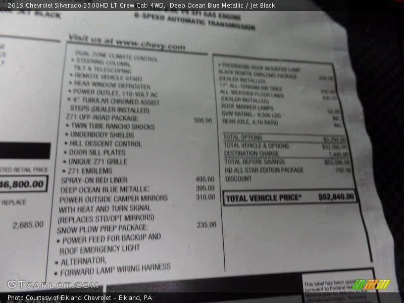 Deep Ocean Blue Metallic / Jet Black 2019 Chevrolet Silverado 2500HD LT Crew Cab 4WD
