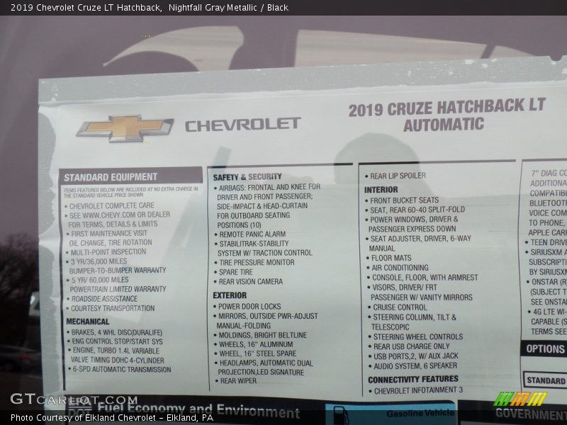  2019 Cruze LT Hatchback Window Sticker