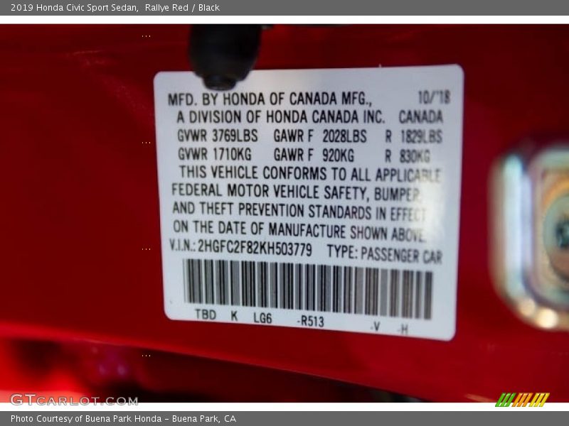 2019 Civic Sport Sedan Rallye Red Color Code R513