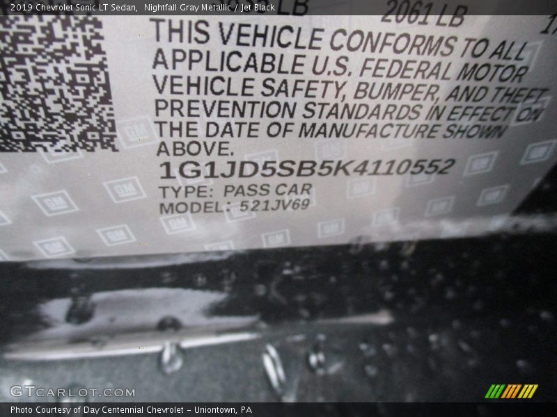 Nightfall Gray Metallic / Jet Black 2019 Chevrolet Sonic LT Sedan