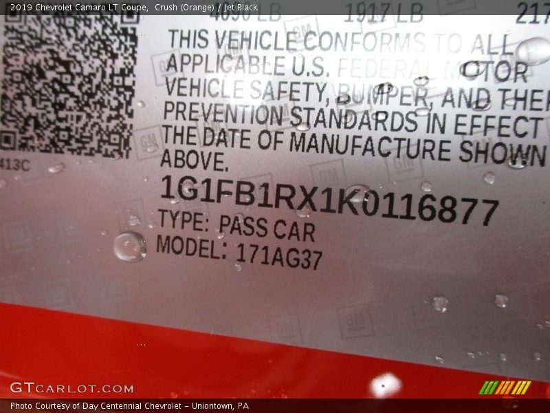 Crush (Orange) / Jet Black 2019 Chevrolet Camaro LT Coupe