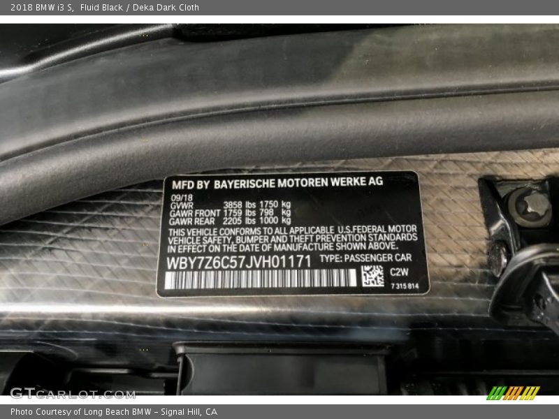 Fluid Black / Deka Dark Cloth 2018 BMW i3 S