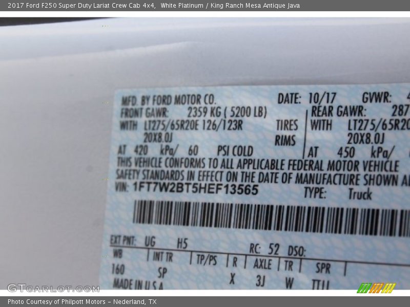 White Platinum / King Ranch Mesa Antique Java 2017 Ford F250 Super Duty Lariat Crew Cab 4x4