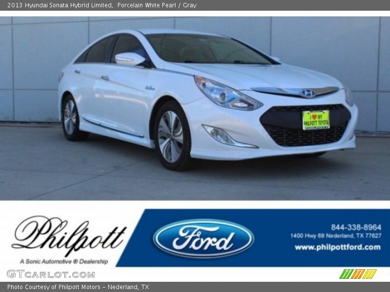 Porcelain White Pearl / Gray 2013 Hyundai Sonata Hybrid Limited