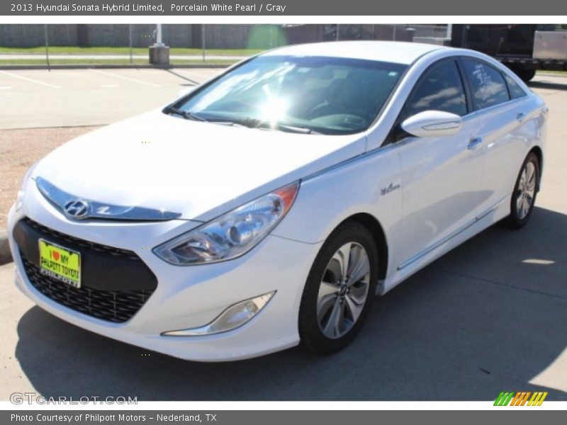 Porcelain White Pearl / Gray 2013 Hyundai Sonata Hybrid Limited