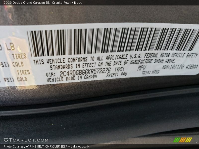 Granite Pearl / Black 2019 Dodge Grand Caravan SE