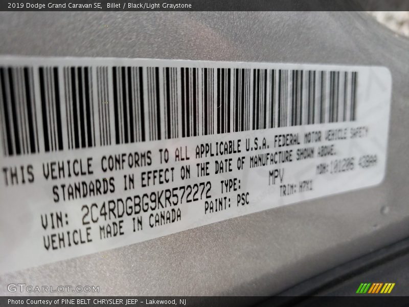Billet / Black/Light Graystone 2019 Dodge Grand Caravan SE