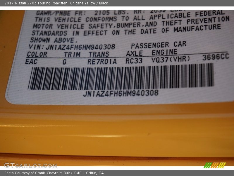 2017 370Z Touring Roadster Chicane Yellow Color Code EAC