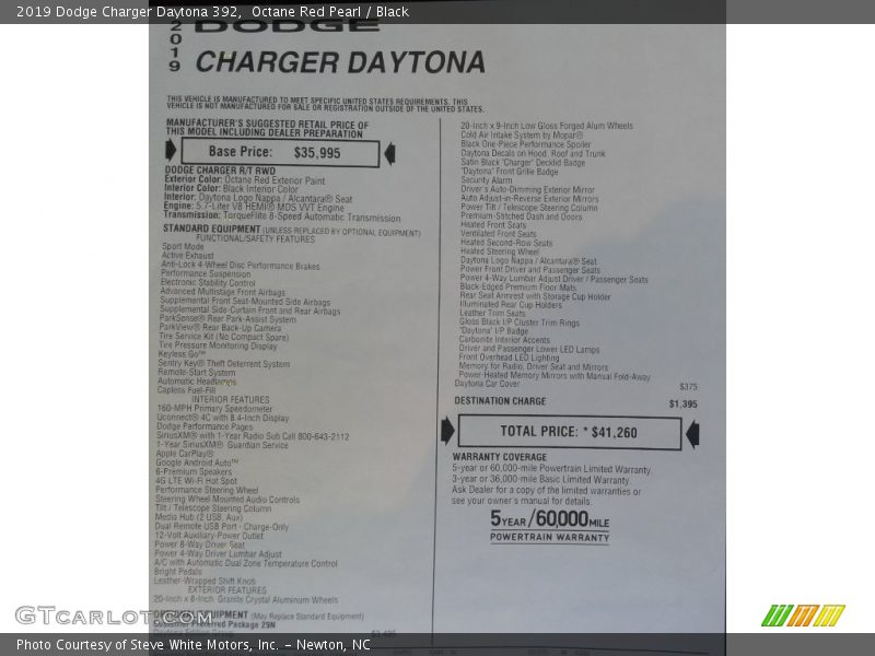 Octane Red Pearl / Black 2019 Dodge Charger Daytona 392