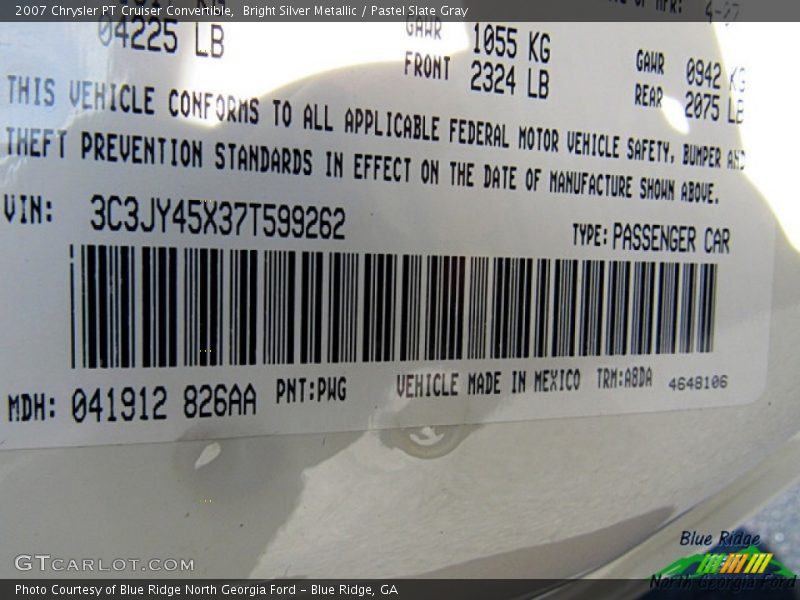 Bright Silver Metallic / Pastel Slate Gray 2007 Chrysler PT Cruiser Convertible