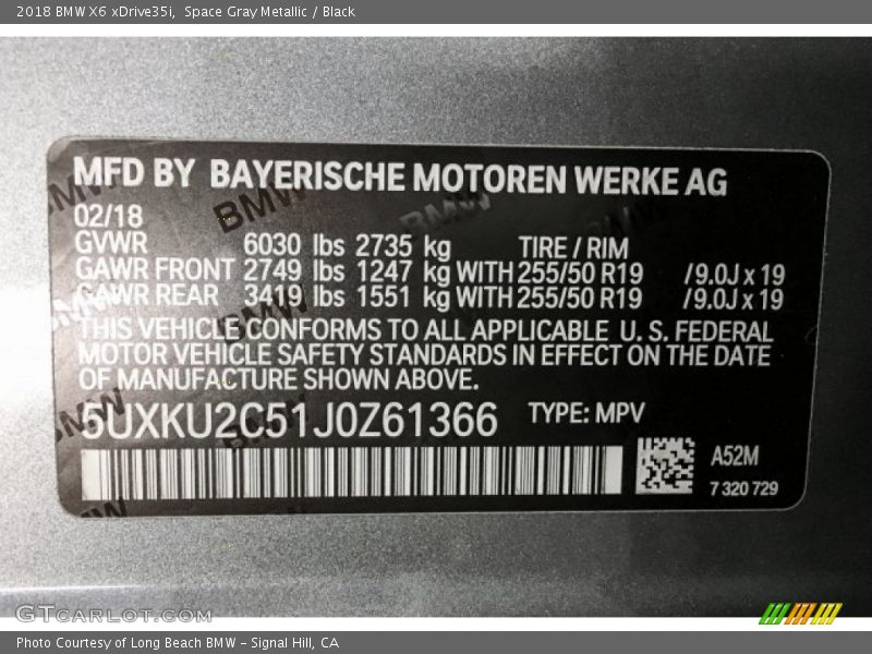 2018 X6 xDrive35i Space Gray Metallic Color Code A52