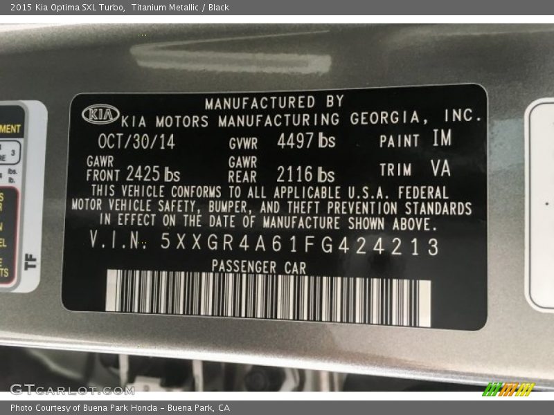 Titanium Metallic / Black 2015 Kia Optima SXL Turbo