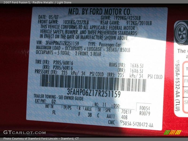 Redfire Metallic / Light Stone 2007 Ford Fusion S