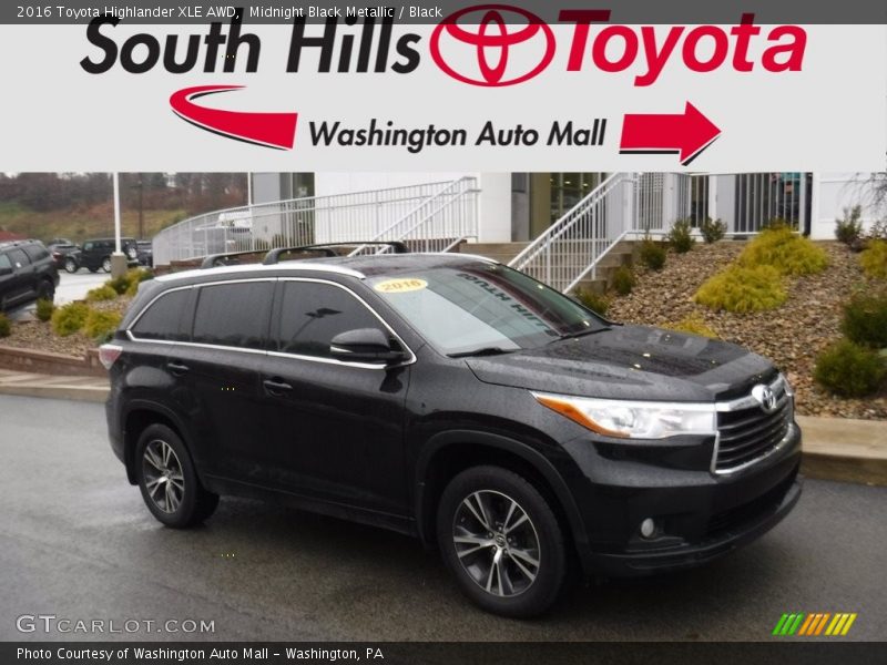 Midnight Black Metallic / Black 2016 Toyota Highlander XLE AWD