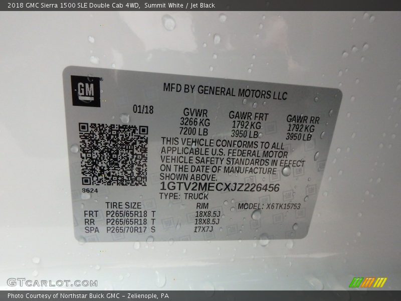 Summit White / Jet Black 2018 GMC Sierra 1500 SLE Double Cab 4WD