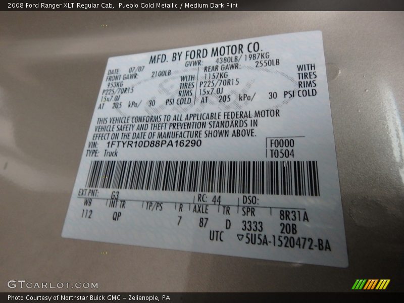 Pueblo Gold Metallic / Medium Dark Flint 2008 Ford Ranger XLT Regular Cab