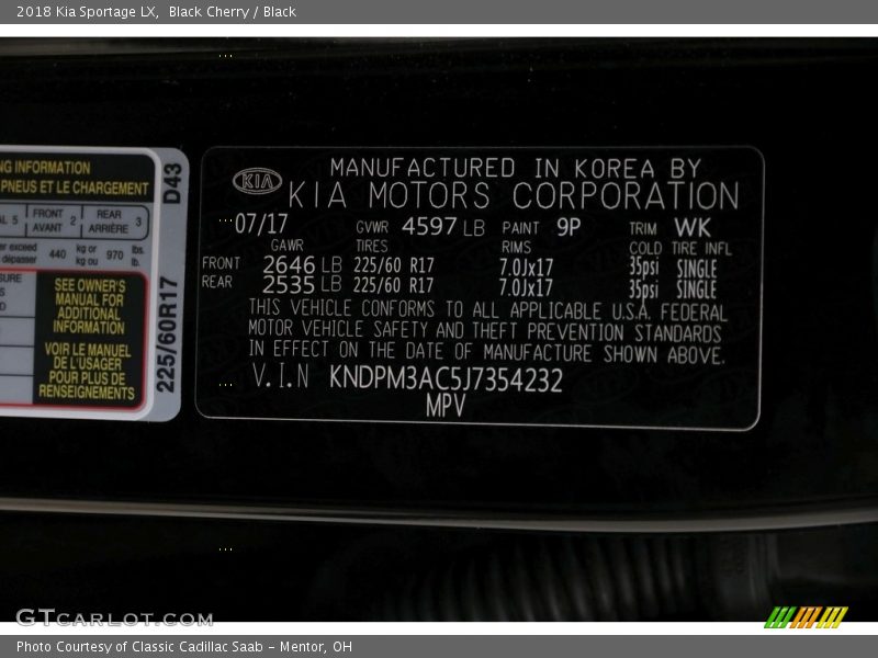 Black Cherry / Black 2018 Kia Sportage LX