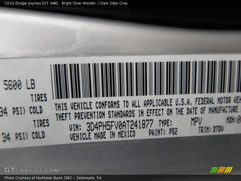 Bright Silver Metallic / Dark Slate Gray 2010 Dodge Journey SXT AWD