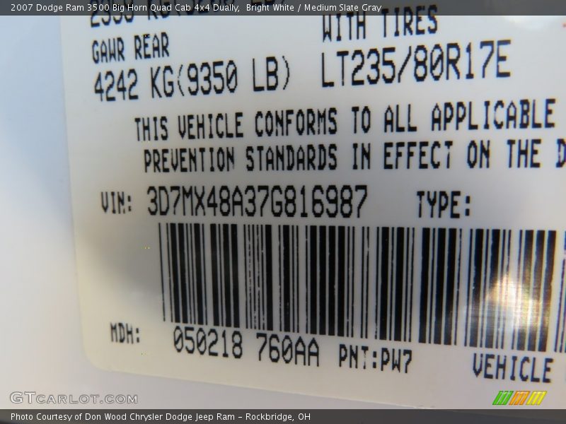 Bright White / Medium Slate Gray 2007 Dodge Ram 3500 Big Horn Quad Cab 4x4 Dually