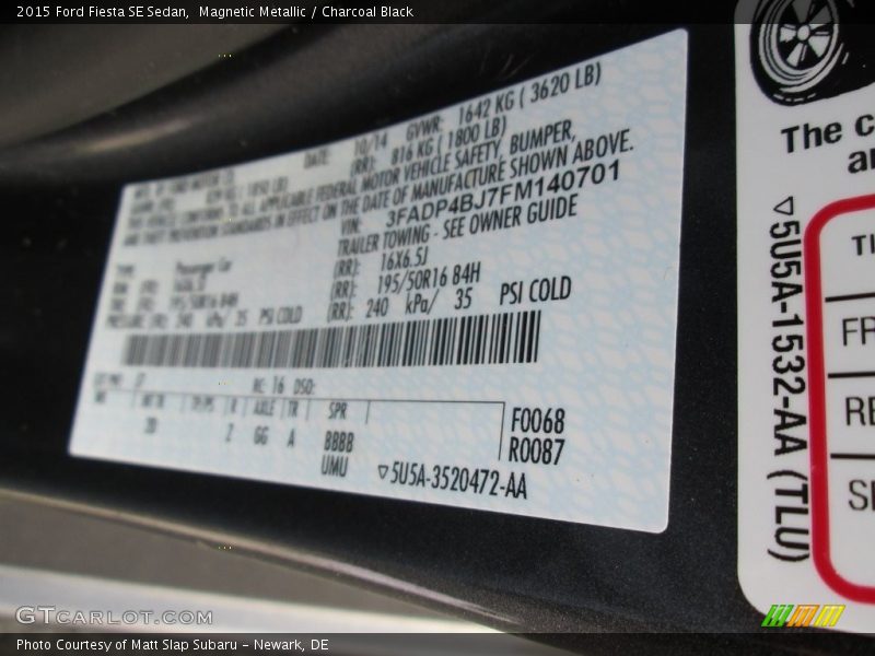 Magnetic Metallic / Charcoal Black 2015 Ford Fiesta SE Sedan