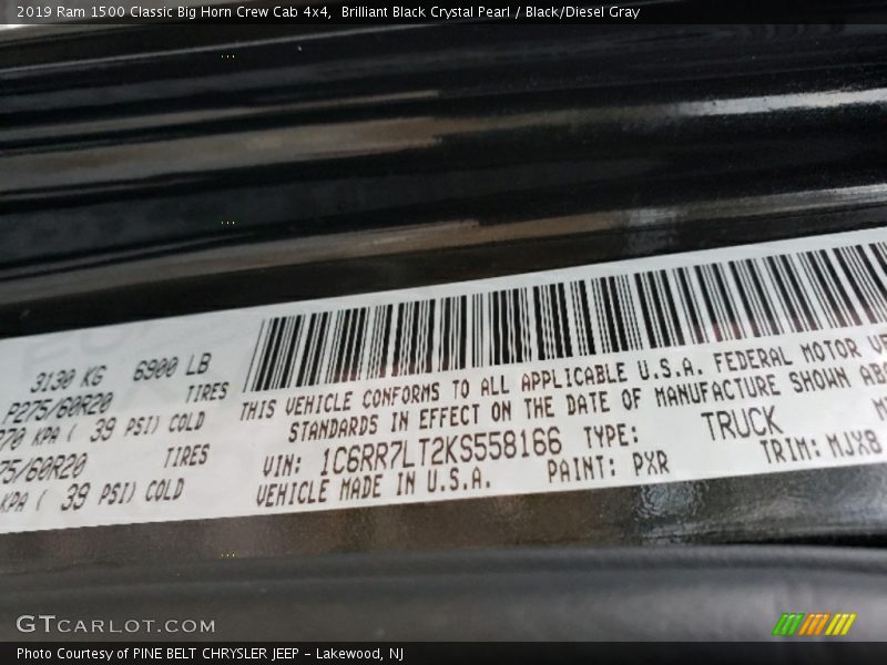 Brilliant Black Crystal Pearl / Black/Diesel Gray 2019 Ram 1500 Classic Big Horn Crew Cab 4x4