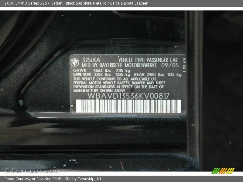 Black Sapphire Metallic / Beige Dakota Leather 2006 BMW 3 Series 325xi Sedan