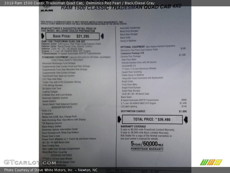 Delmonico Red Pearl / Black/Diesel Gray 2019 Ram 1500 Classic Tradesman Quad Cab