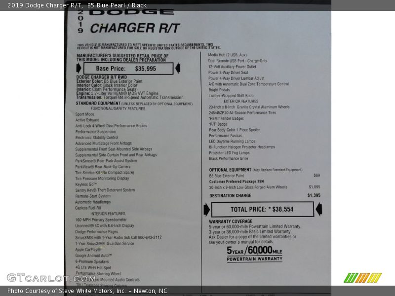  2019 Charger R/T Window Sticker