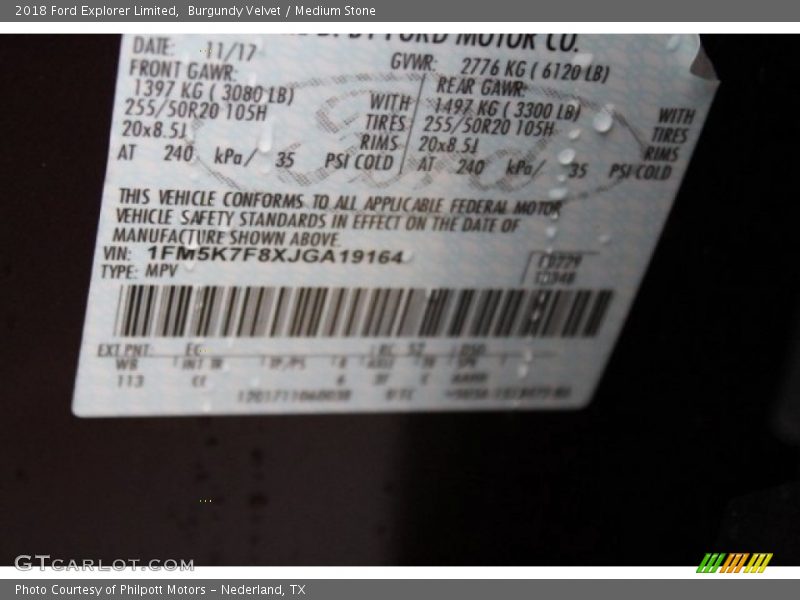 Burgundy Velvet / Medium Stone 2018 Ford Explorer Limited