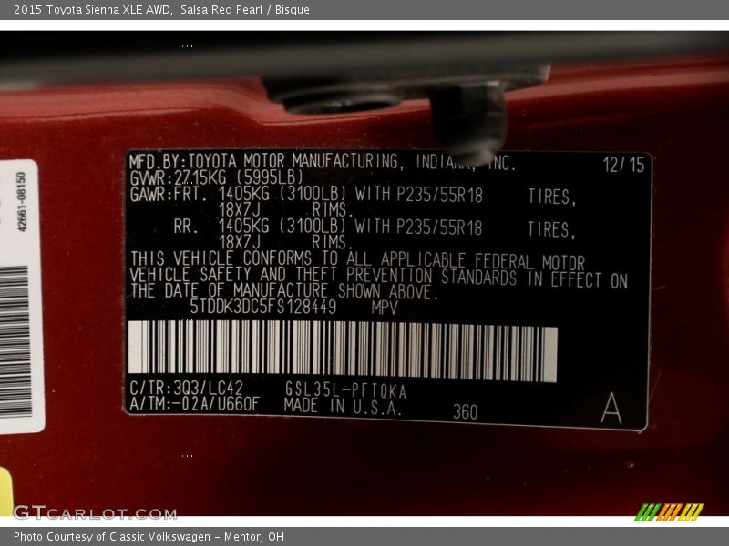 Salsa Red Pearl / Bisque 2015 Toyota Sienna XLE AWD