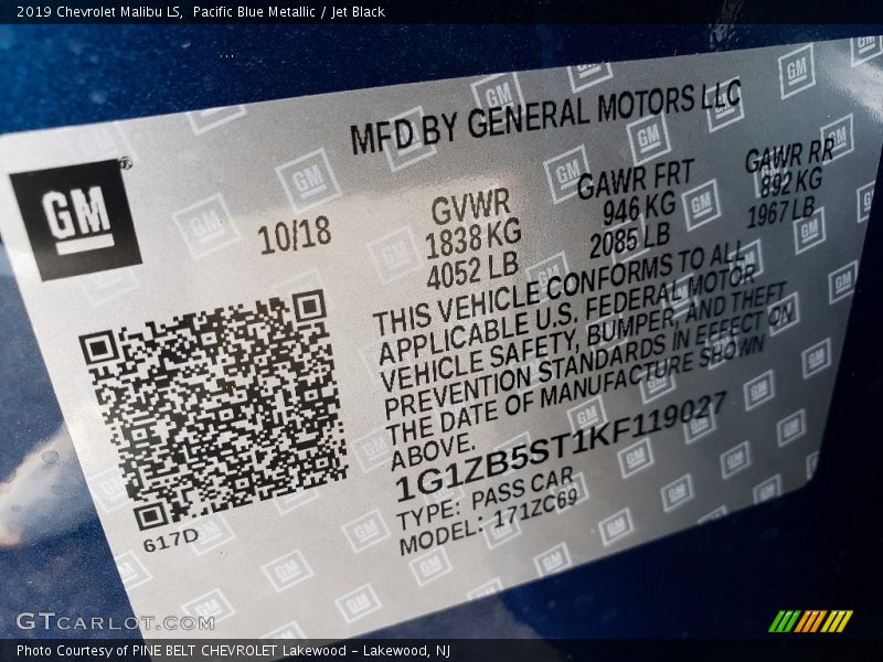 Pacific Blue Metallic / Jet Black 2019 Chevrolet Malibu LS