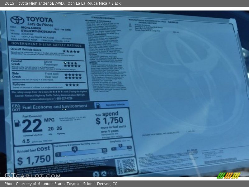 Ooh La La Rouge Mica / Black 2019 Toyota Highlander SE AWD
