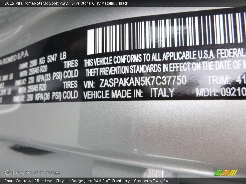 Silverstone Gray Metallic / Black 2019 Alfa Romeo Stelvio Sport AWD