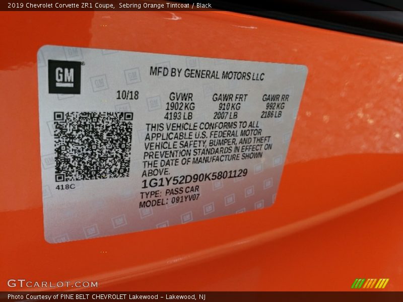 Sebring Orange Tintcoat / Black 2019 Chevrolet Corvette ZR1 Coupe