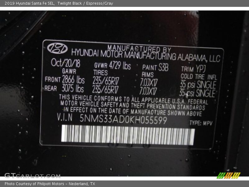 Twilight Black / Espresso/Gray 2019 Hyundai Santa Fe SEL