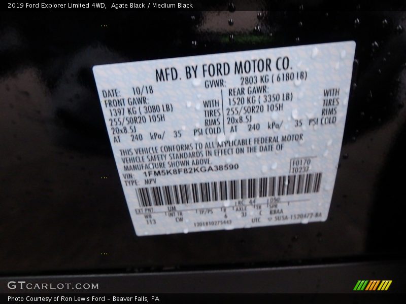 Agate Black / Medium Black 2019 Ford Explorer Limited 4WD