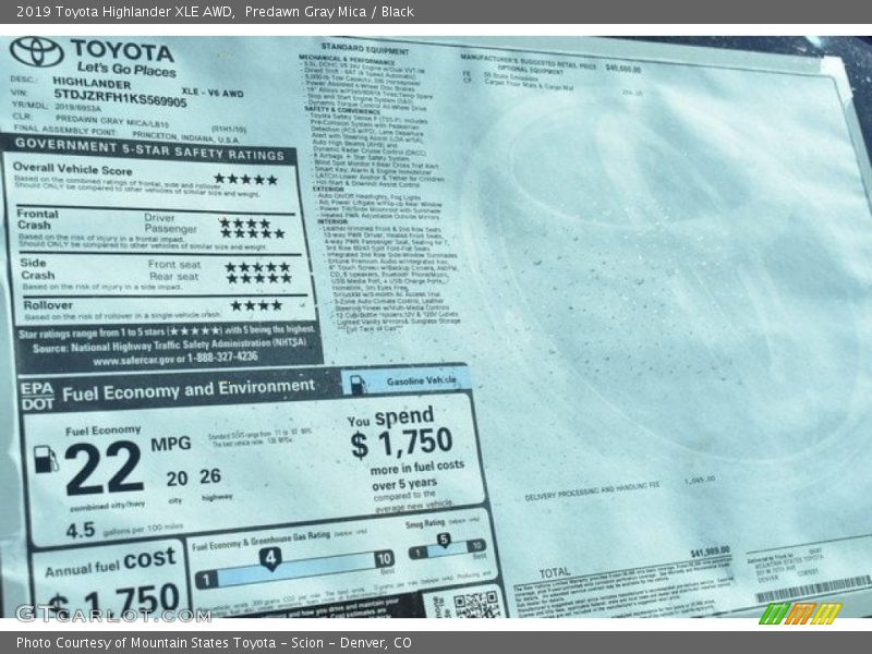 Predawn Gray Mica / Black 2019 Toyota Highlander XLE AWD