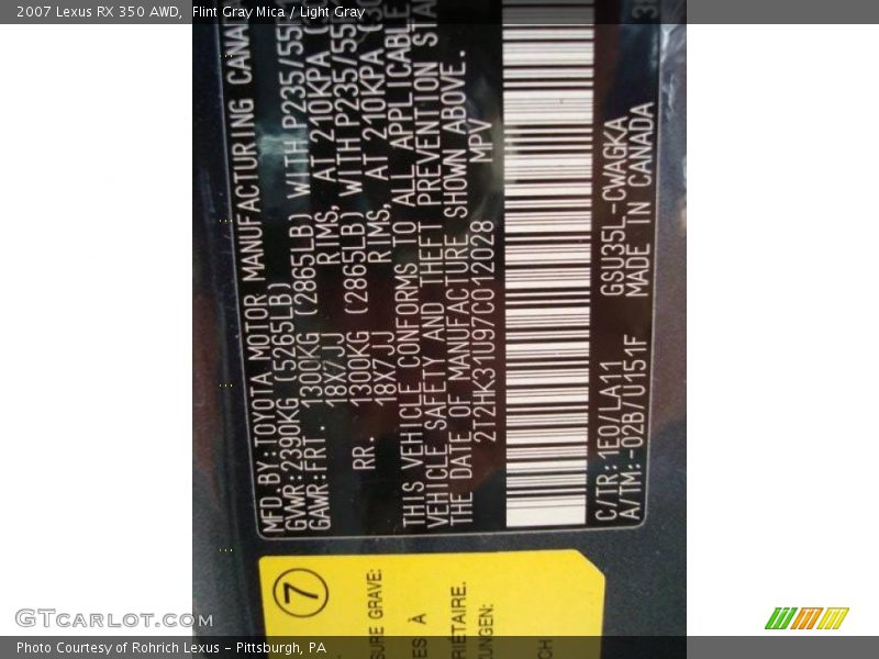 Flint Gray Mica / Light Gray 2007 Lexus RX 350 AWD
