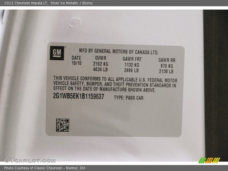 Silver Ice Metallic / Ebony 2011 Chevrolet Impala LT