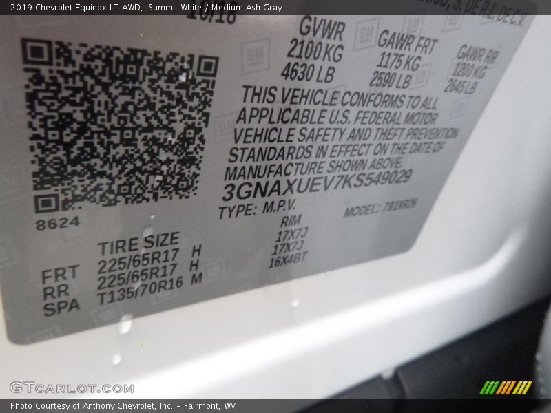 Summit White / Medium Ash Gray 2019 Chevrolet Equinox LT AWD