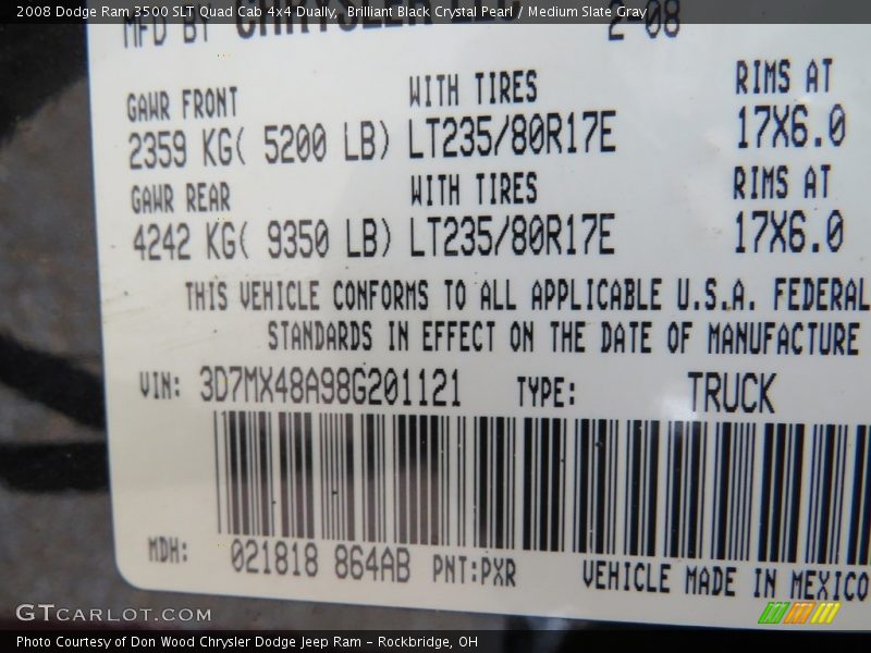 Brilliant Black Crystal Pearl / Medium Slate Gray 2008 Dodge Ram 3500 SLT Quad Cab 4x4 Dually