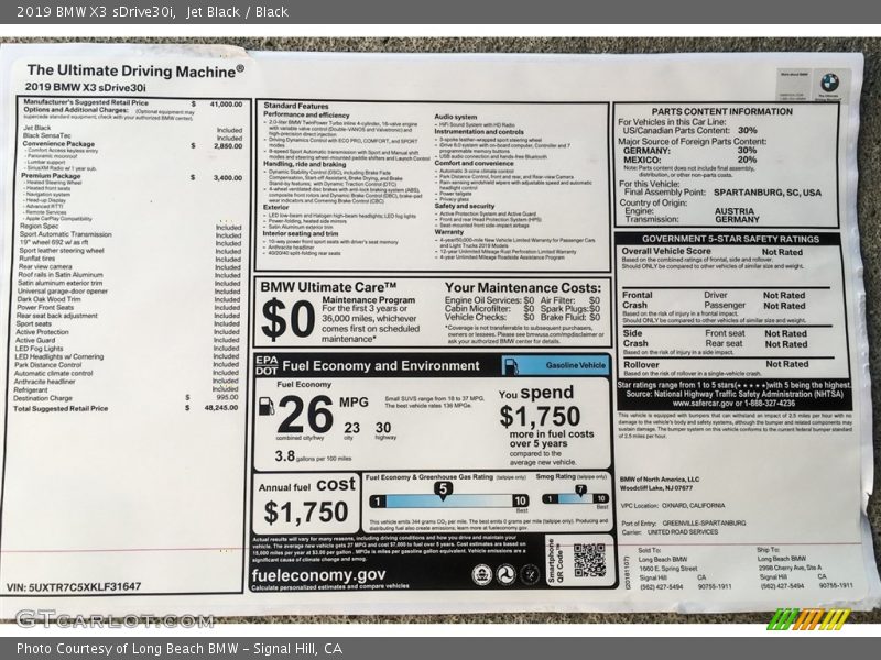 Jet Black / Black 2019 BMW X3 sDrive30i