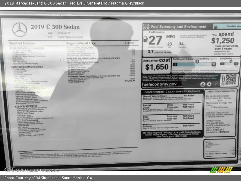 Mojave Silver Metallic / Magma Grey/Black 2019 Mercedes-Benz C 300 Sedan
