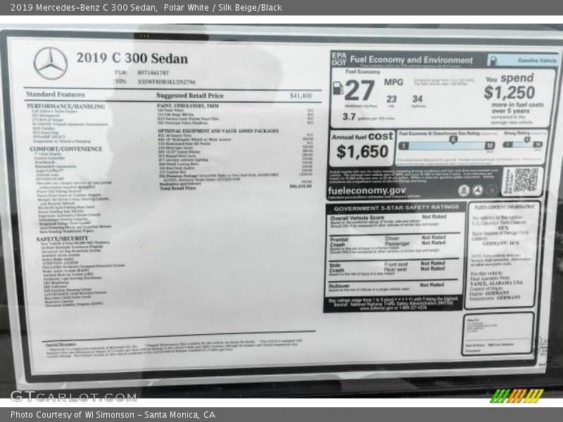 Polar White / Silk Beige/Black 2019 Mercedes-Benz C 300 Sedan